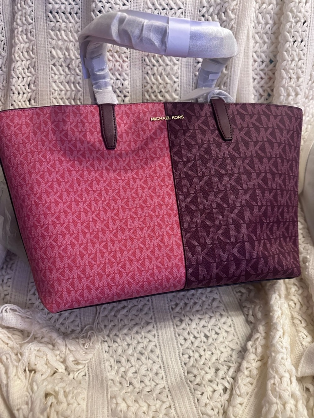 Michael Kors Pink & Burgundy Signature Colorblock Tote